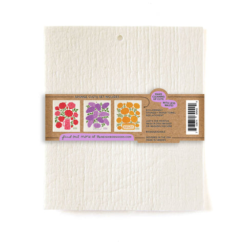 Edible Flowers (Lilac, Marigold, Rose) Sponge Cloth / Swedish Dishcloth Set of 3