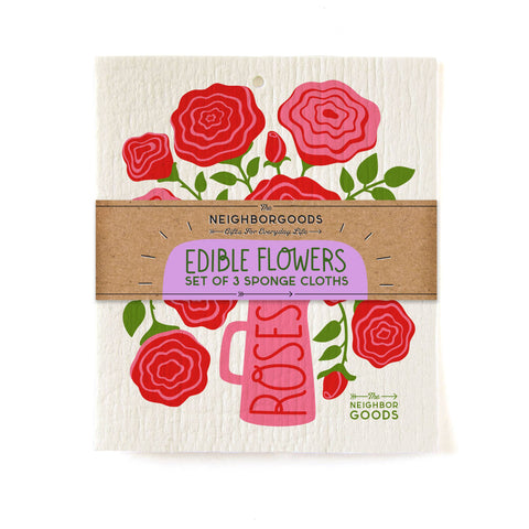 Edible Flowers (Lilac, Marigold, Rose) Sponge Cloth / Swedish Dishcloth Set of 3