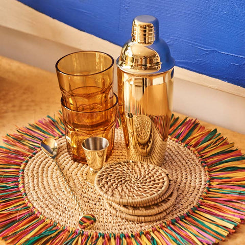 Pahiyas Woven Raffia Fringe Placemats Rainbow, Set of 2