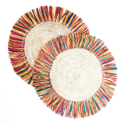 Pahiyas Woven Raffia Fringe Placemats Rainbow, Set of 2