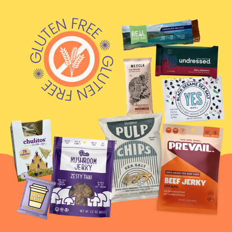 Yumday graphic showing assorted gluten free snacks