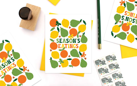 "Season's Eatings" - Winter Fruits - Holiday Card