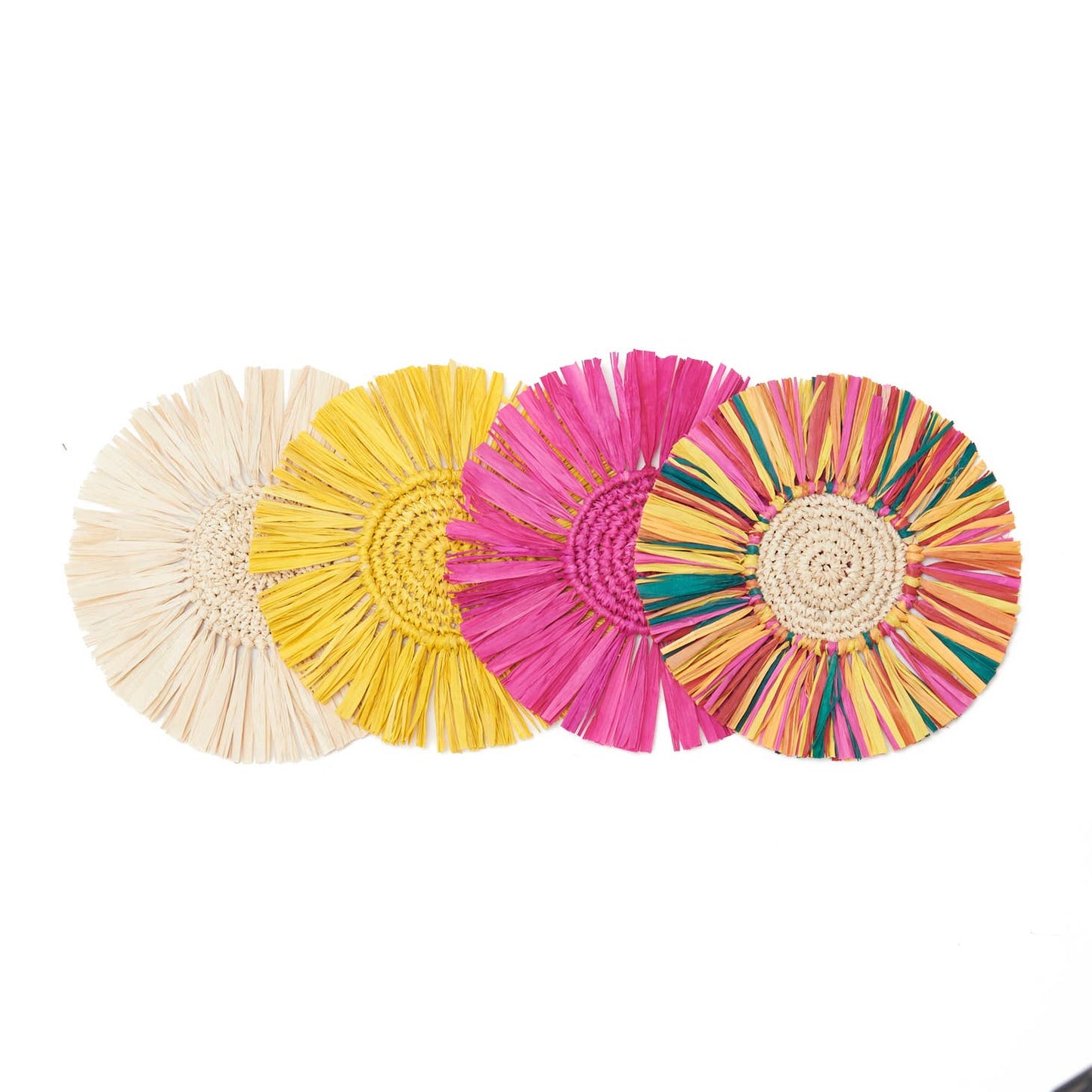 Pahiyas Woven Raffia Fringe Coasters Multi Rainbow, Set of 4