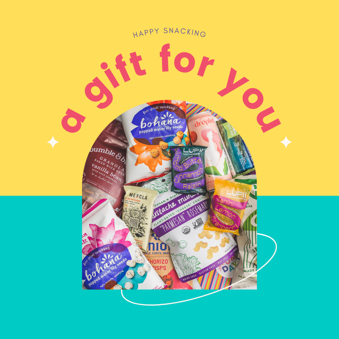 Colorful Yumday gift card graphic with image of assorted snacks
